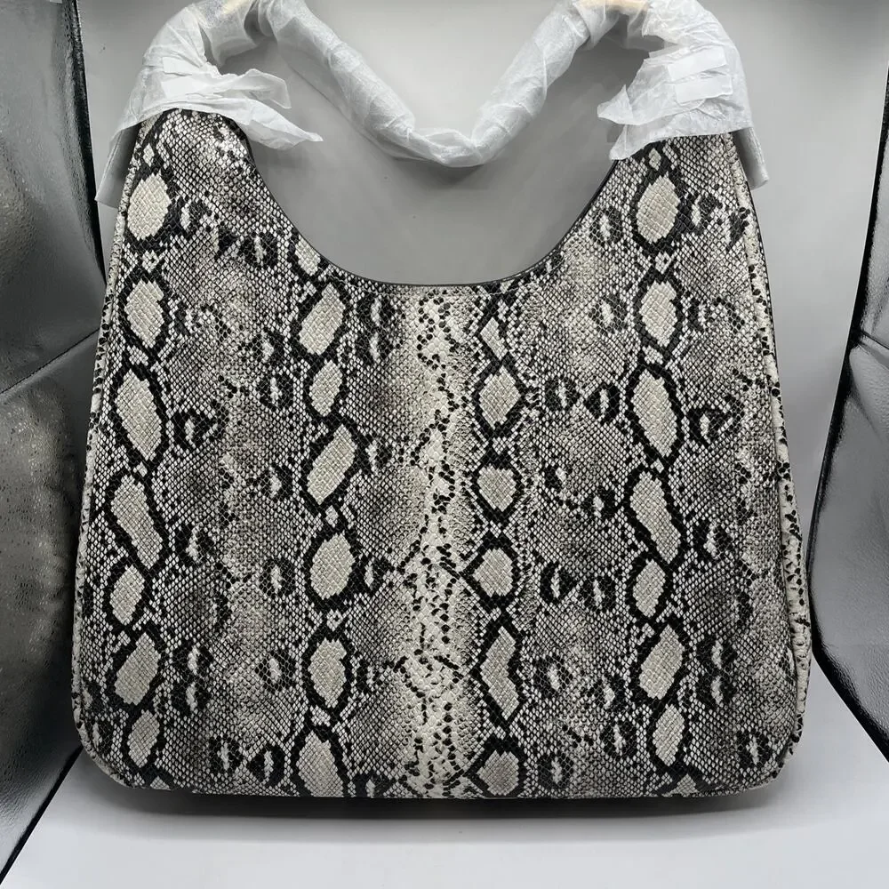 Michael Kors Nolita Shoulder Bag Snakeskin Embossed Leather X-Large Black Beige